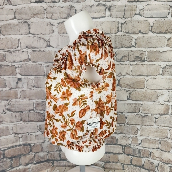 Free People Suki  Blouse Ivory Floral Size Small Billowy Boho Cream Terracotta - Picture 15 of 16